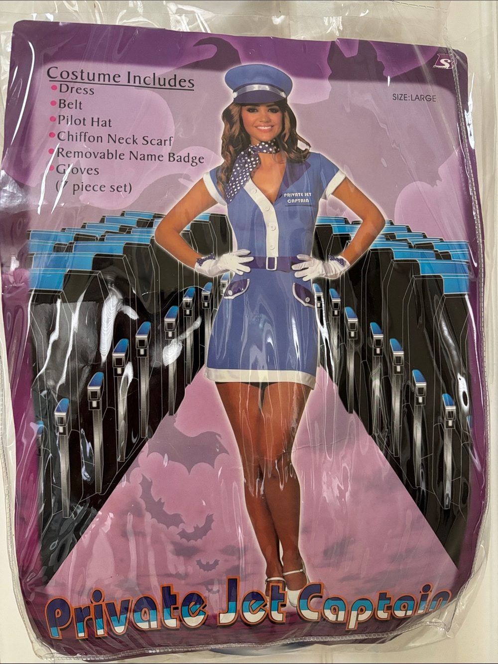 Private Jet Captain Costume Dress with Pilot Hat - Blue